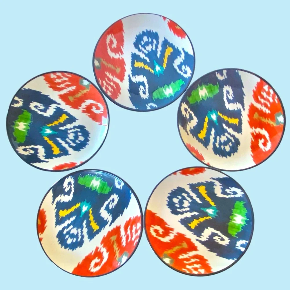Williams Sonoma Schumacher Ikat Melamine Dinner Plates Set of 5